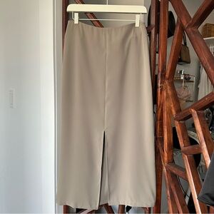 Tan Pencil Midi Skirt with Slit